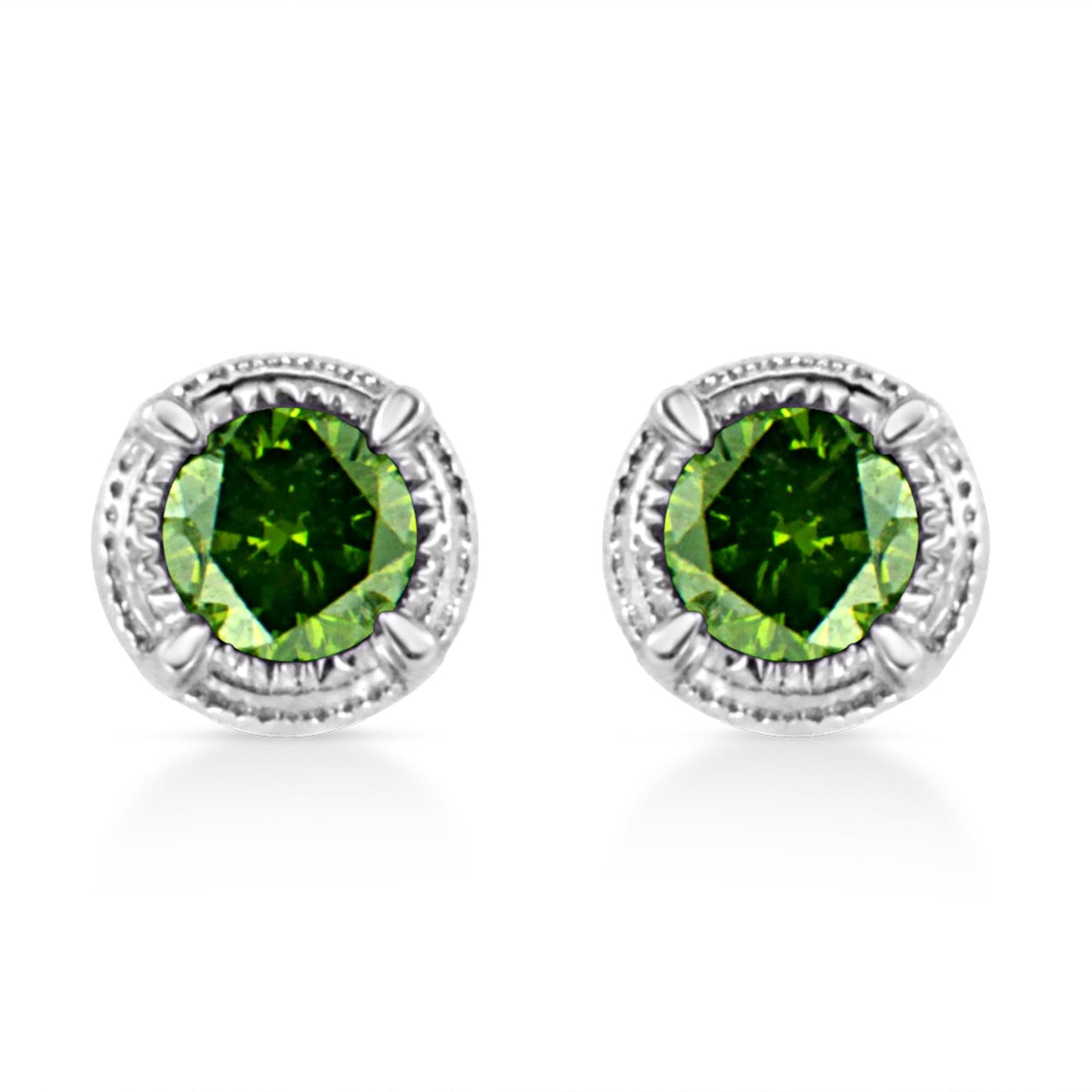 .925 Sterling Silver Treated Colored Diamond Modern Solitaire Milgrain Stud