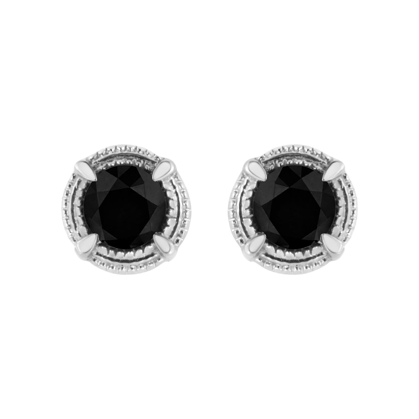 .925 Sterling Silver Treated Colored Diamond Modern Solitaire Milgrain Stud