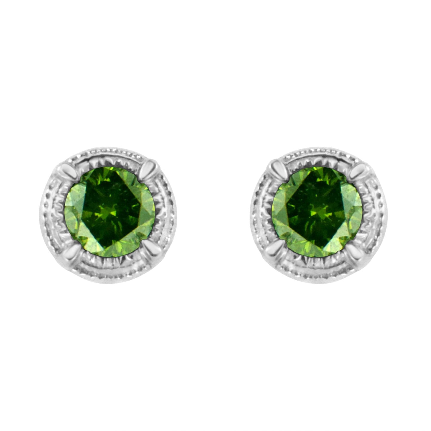 .925 Sterling Silver Treated Colored Diamond Modern Solitaire Milgrain Stud