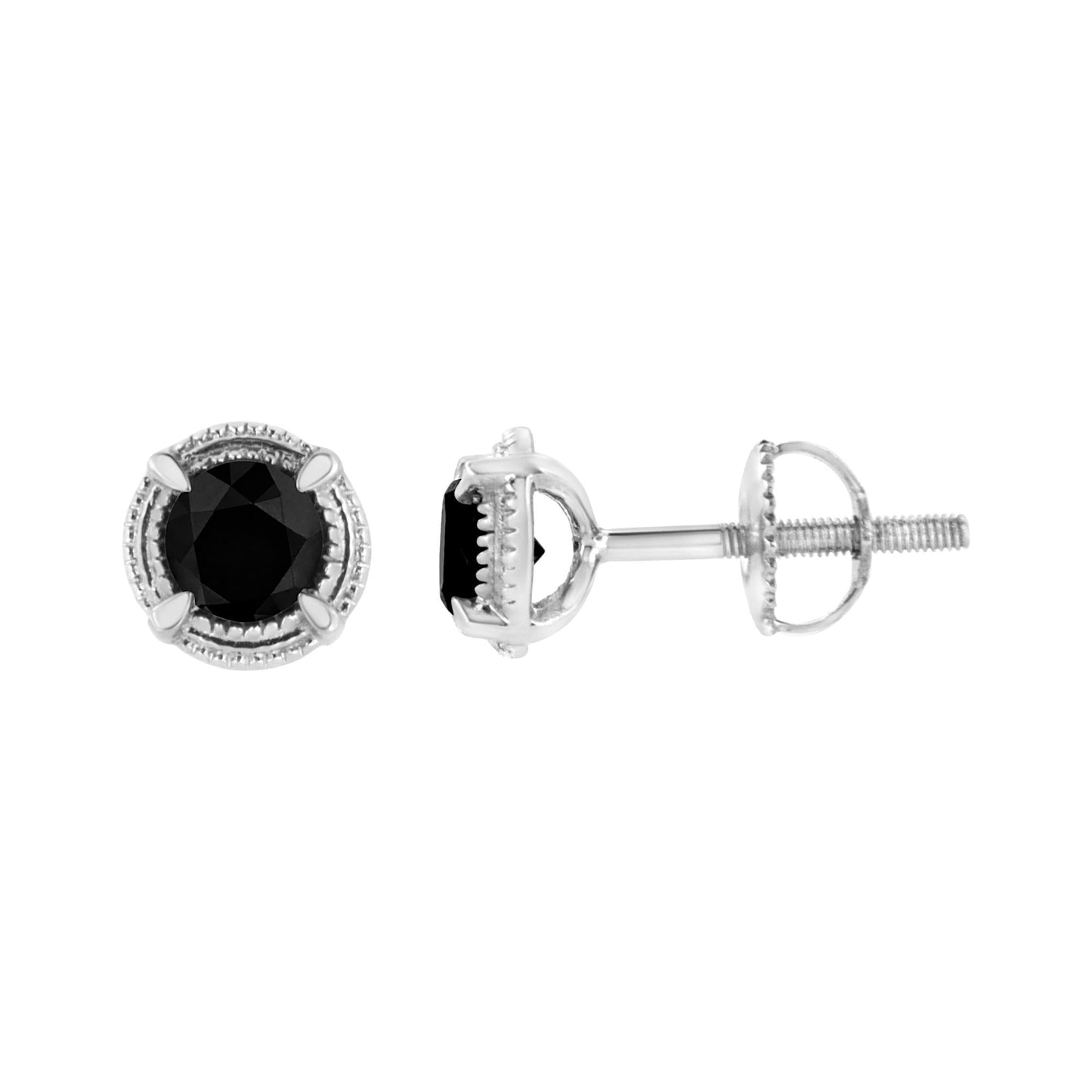 .925 Sterling Silver Treated Colored Diamond Modern Solitaire Milgrain Stud