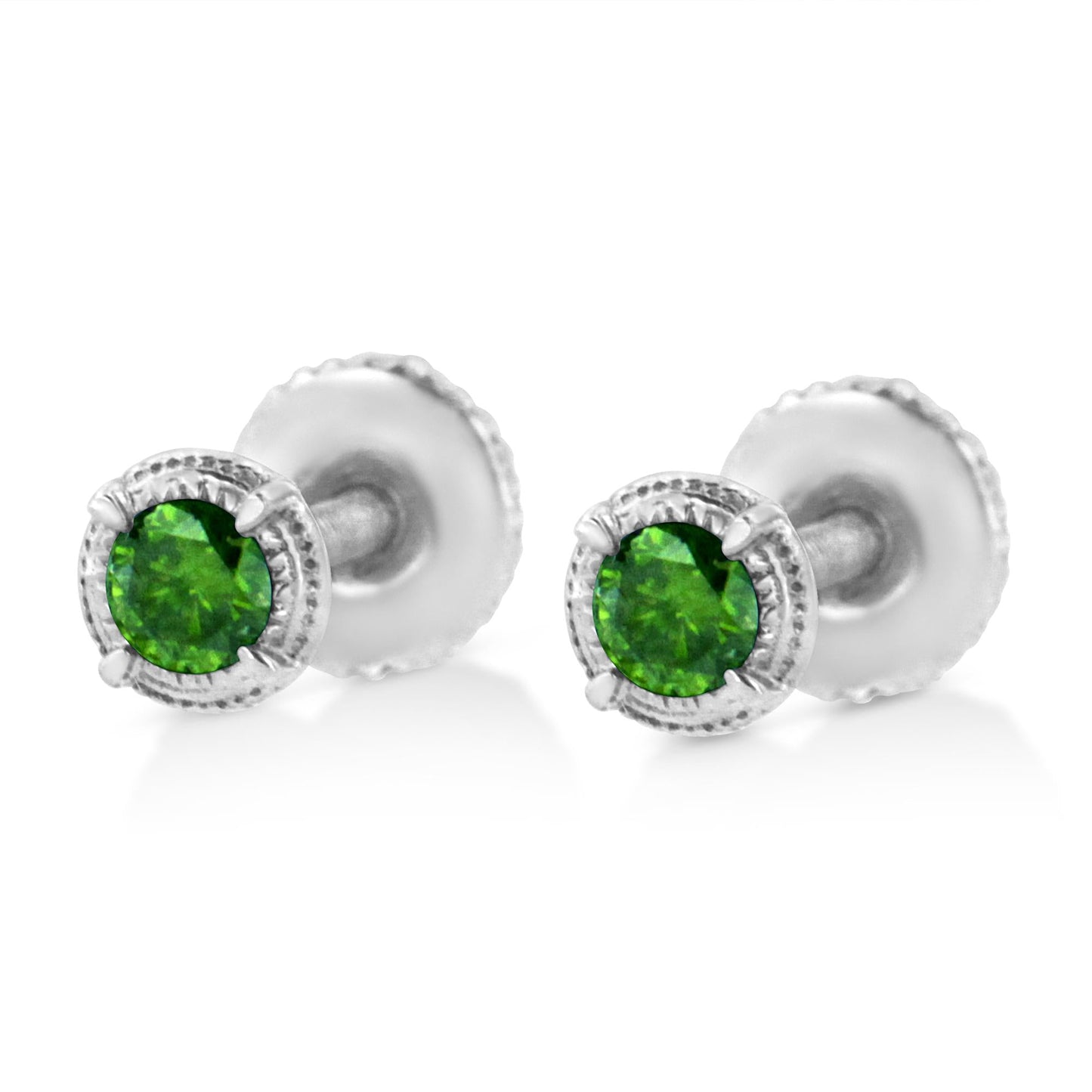 .925 Sterling Silver Treated Colored Diamond Modern Solitaire Milgrain Stud