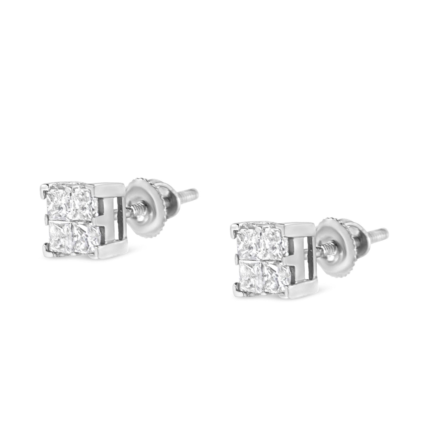 10K White Gold 3/4 Cttw Invisible Set Princess-Cut Diamond Composite Square Stud