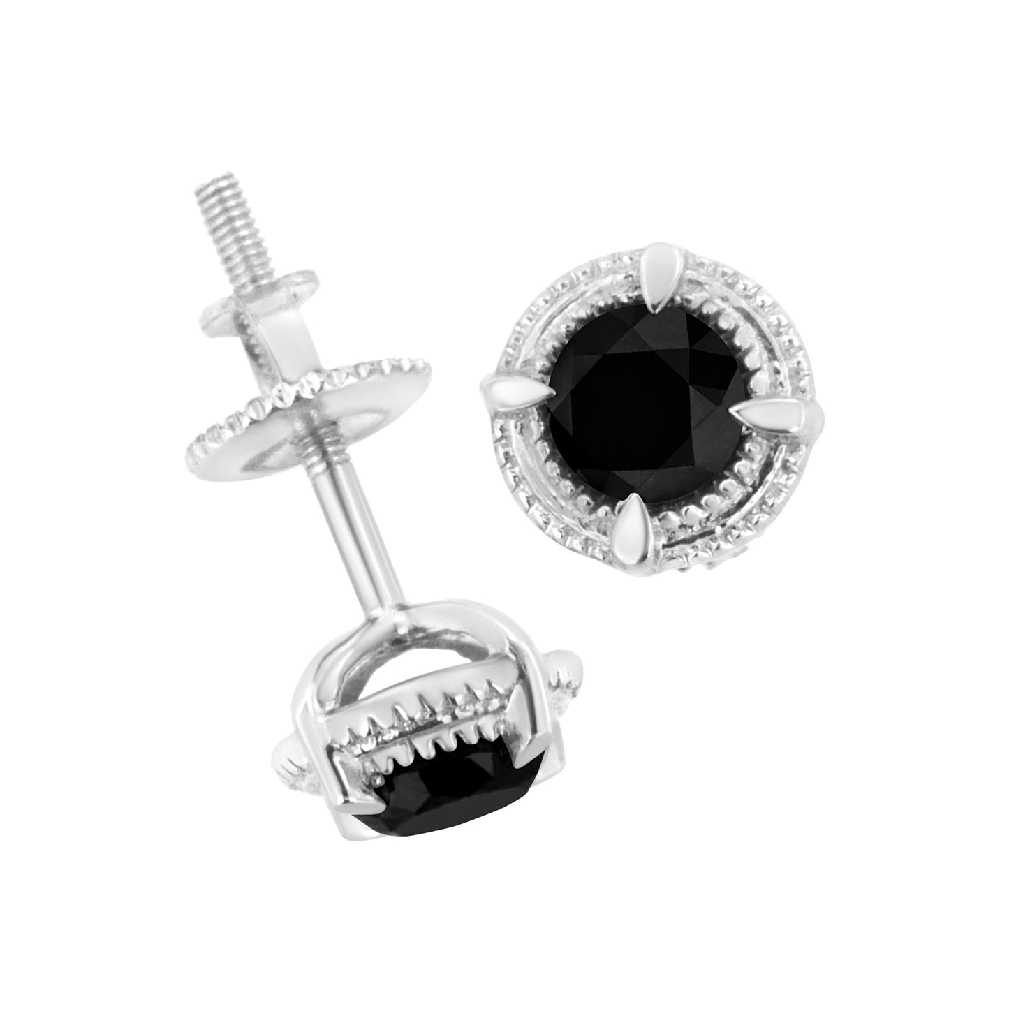 .925 Sterling Silver Treated Colored Diamond Modern Solitaire Milgrain Stud