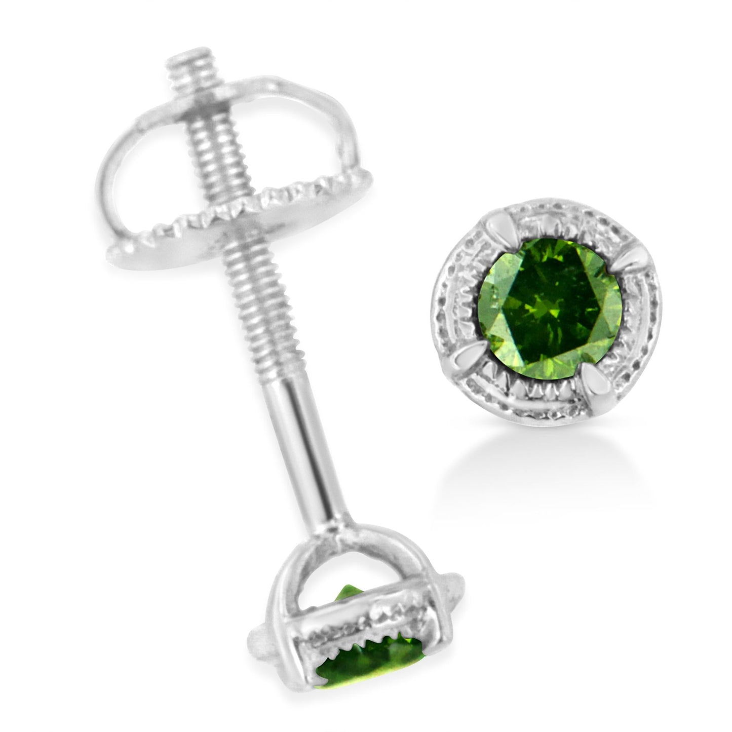 .925 Sterling Silver Treated Colored Diamond Modern Solitaire Milgrain Stud