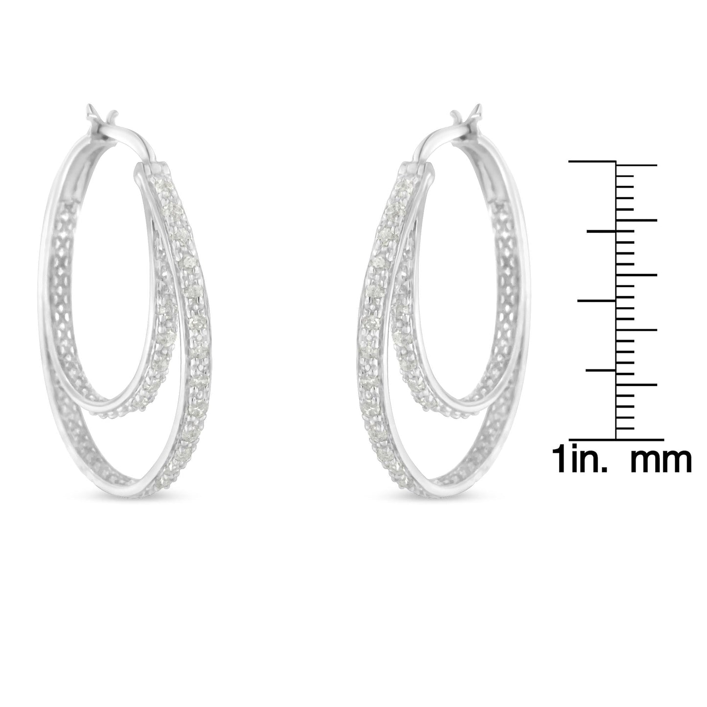 .925 Sterling Silver 1/2 Cttw Miracle-Set Diamond Double Hoop With Latchback