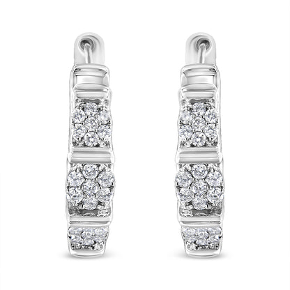 .925 Sterling Silver 1/2 Cttw Lab Grown Round Diamond Floral Cluster Hoop