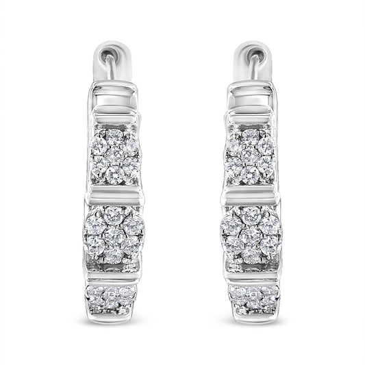 .925 Sterling Silver 1/2 Cttw Lab Grown Round Diamond Floral Cluster Hoop