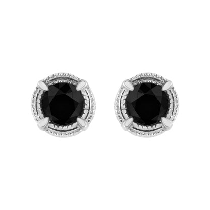 .925 Sterling Silver Treated Colored Diamond Modern Solitaire Milgrain Stud