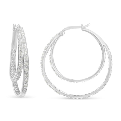 .925 Sterling Silver 1/2 Cttw Miracle-Set Diamond Double Hoop With Latchback