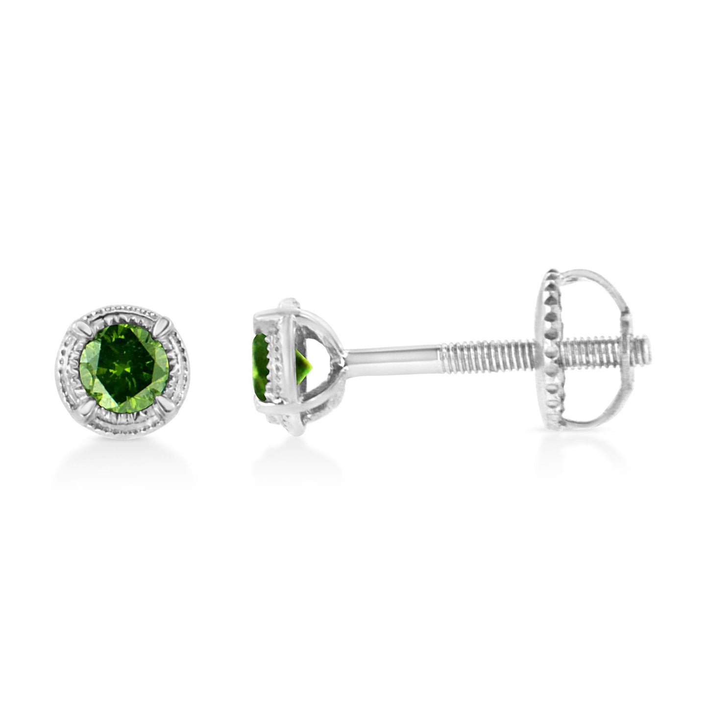 .925 Sterling Silver Treated Colored Diamond Modern Solitaire Milgrain Stud