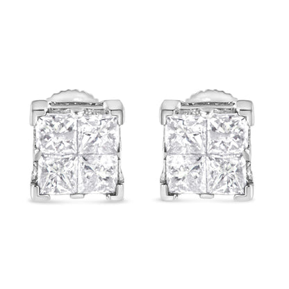 10K White Gold 3/4 Cttw Invisible Set Princess-Cut Diamond Composite Square Stud