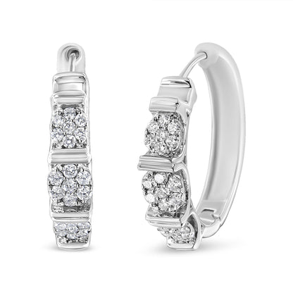 .925 Sterling Silver 1/2 Cttw Lab Grown Round Diamond Floral Cluster Hoop