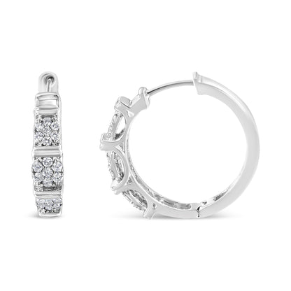 .925 Sterling Silver 1/2 Cttw Lab Grown Round Diamond Floral Cluster Hoop