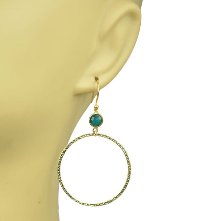 Emerald Bezel Circle Earrings